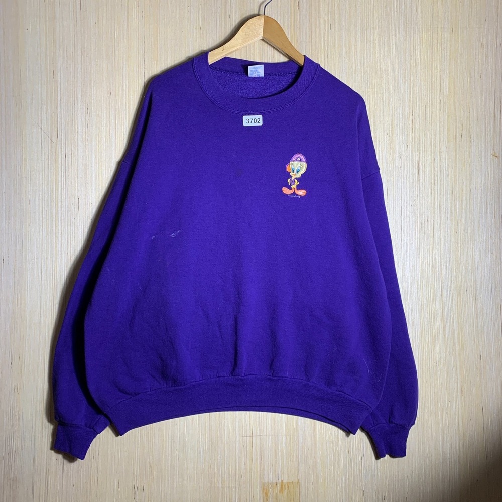 Vintage Tweety Bird Sweater 2X Purple Long Sleeve Men's Pullover Disney 90's